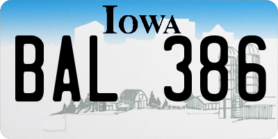 IA license plate BAL386