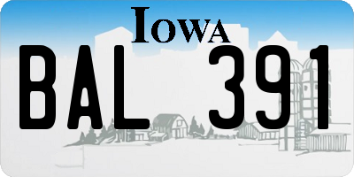 IA license plate BAL391