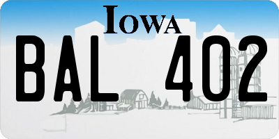 IA license plate BAL402
