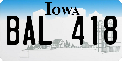 IA license plate BAL418