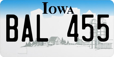 IA license plate BAL455