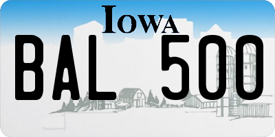 IA license plate BAL500