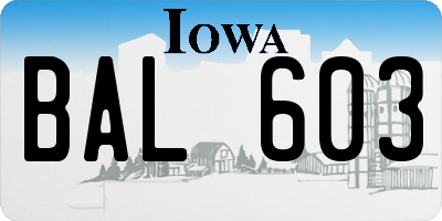 IA license plate BAL603