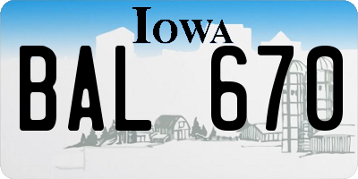 IA license plate BAL670
