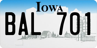 IA license plate BAL701