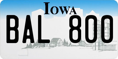 IA license plate BAL800