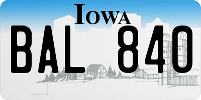 IA license plate BAL840