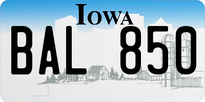 IA license plate BAL850