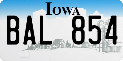 IA license plate BAL854