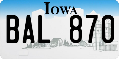 IA license plate BAL870