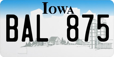 IA license plate BAL875