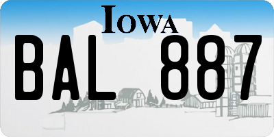 IA license plate BAL887