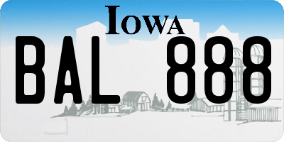 IA license plate BAL888