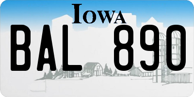 IA license plate BAL890