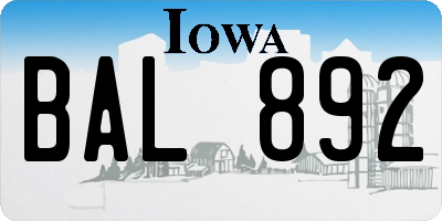 IA license plate BAL892