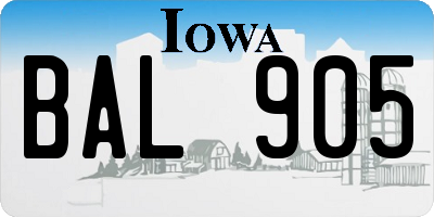 IA license plate BAL905