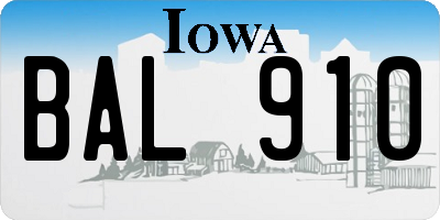 IA license plate BAL910