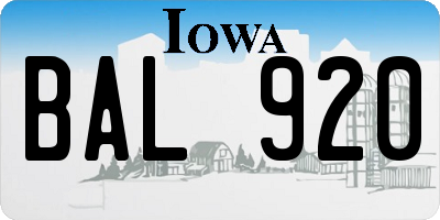 IA license plate BAL920