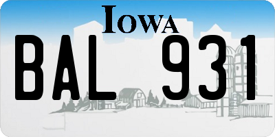 IA license plate BAL931
