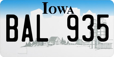 IA license plate BAL935