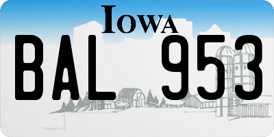 IA license plate BAL953