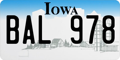 IA license plate BAL978