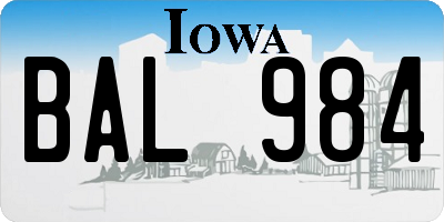 IA license plate BAL984
