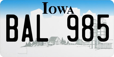 IA license plate BAL985