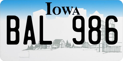 IA license plate BAL986