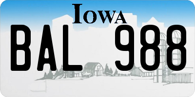 IA license plate BAL988