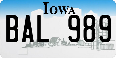 IA license plate BAL989