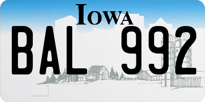 IA license plate BAL992