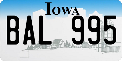 IA license plate BAL995