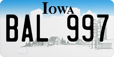 IA license plate BAL997