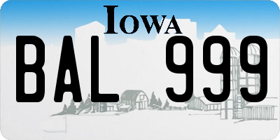 IA license plate BAL999