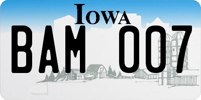 IA license plate BAM007