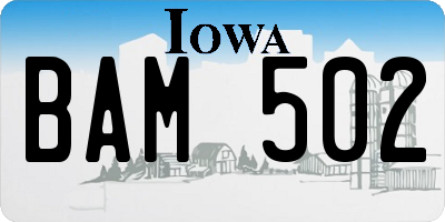 IA license plate BAM502