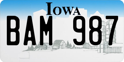 IA license plate BAM987