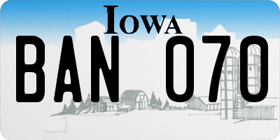 IA license plate BAN070