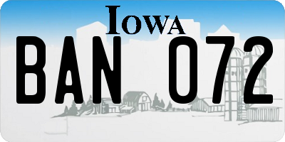 IA license plate BAN072