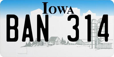 IA license plate BAN314