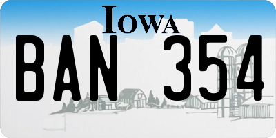 IA license plate BAN354
