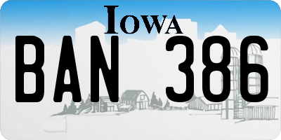 IA license plate BAN386