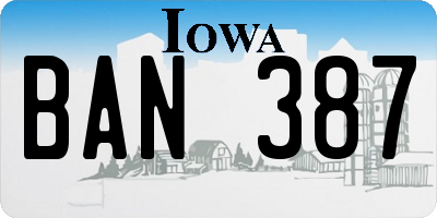 IA license plate BAN387