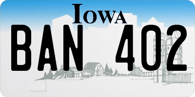 IA license plate BAN402