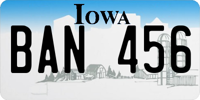 IA license plate BAN456