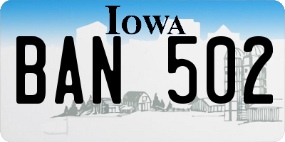 IA license plate BAN502