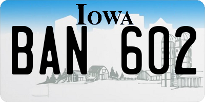 IA license plate BAN602