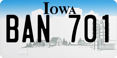 IA license plate BAN701