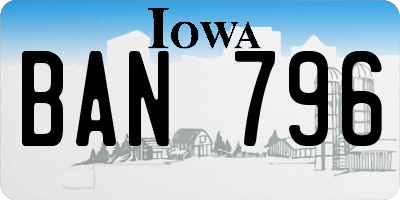 IA license plate BAN796